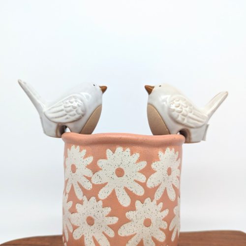 White Ceramic Bird Pot Sitter - Set of 2