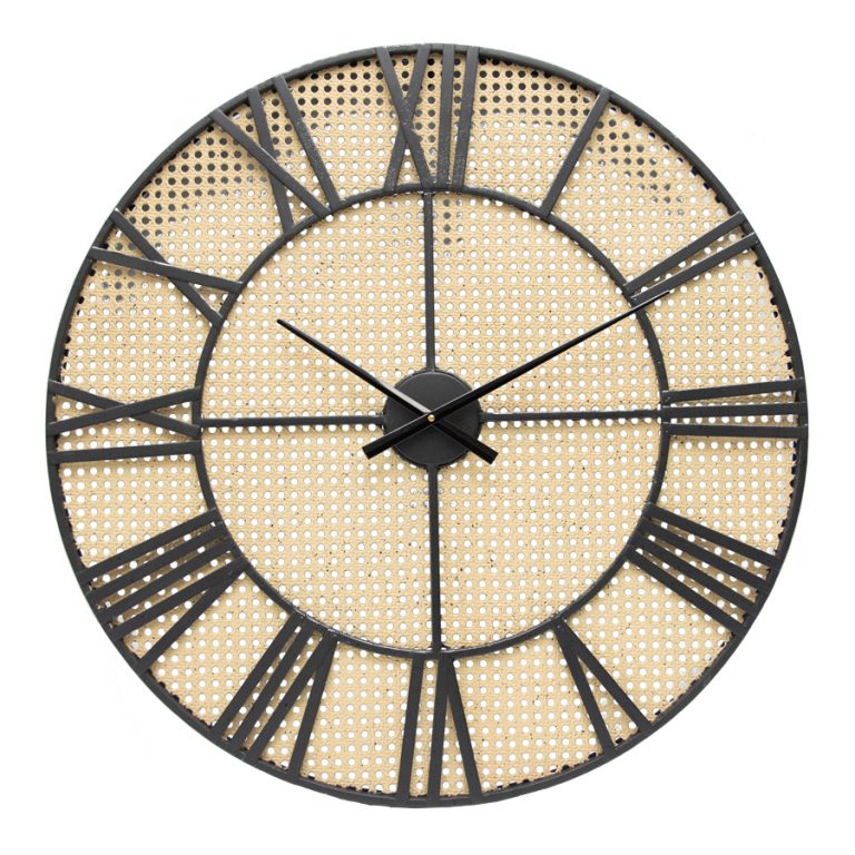 Round Hamptons Rattan Look Metal Wall Clock, 70cm Dalisay
