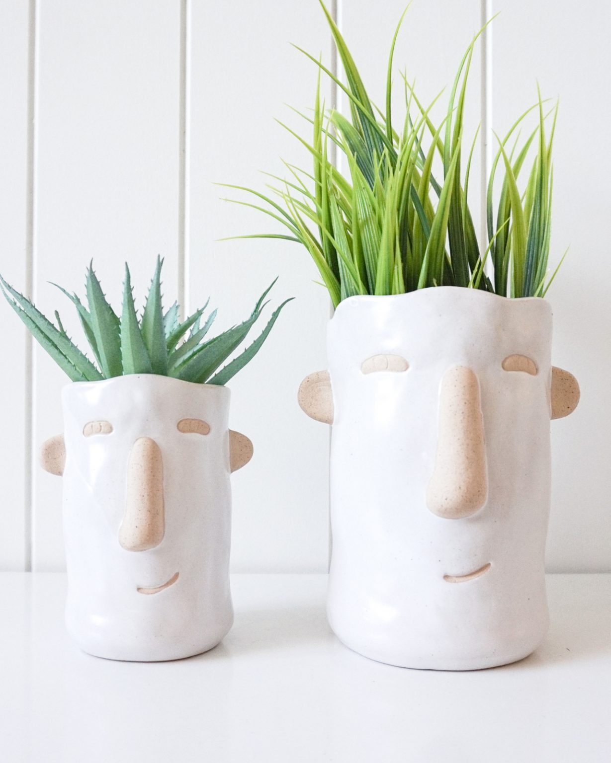 White Ceramic People Face Pot Planter Dalisay