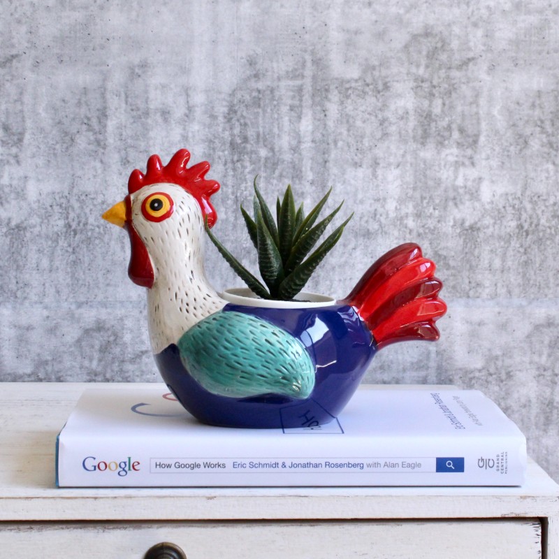 Colourful Rooster Chicken Planter Pot
