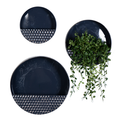 Navy Blue Round Metal Wall planters - Set of 3