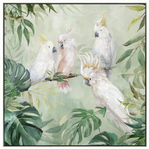 Cockatoo Parrots in Jungle Framed Canvas Wall Art