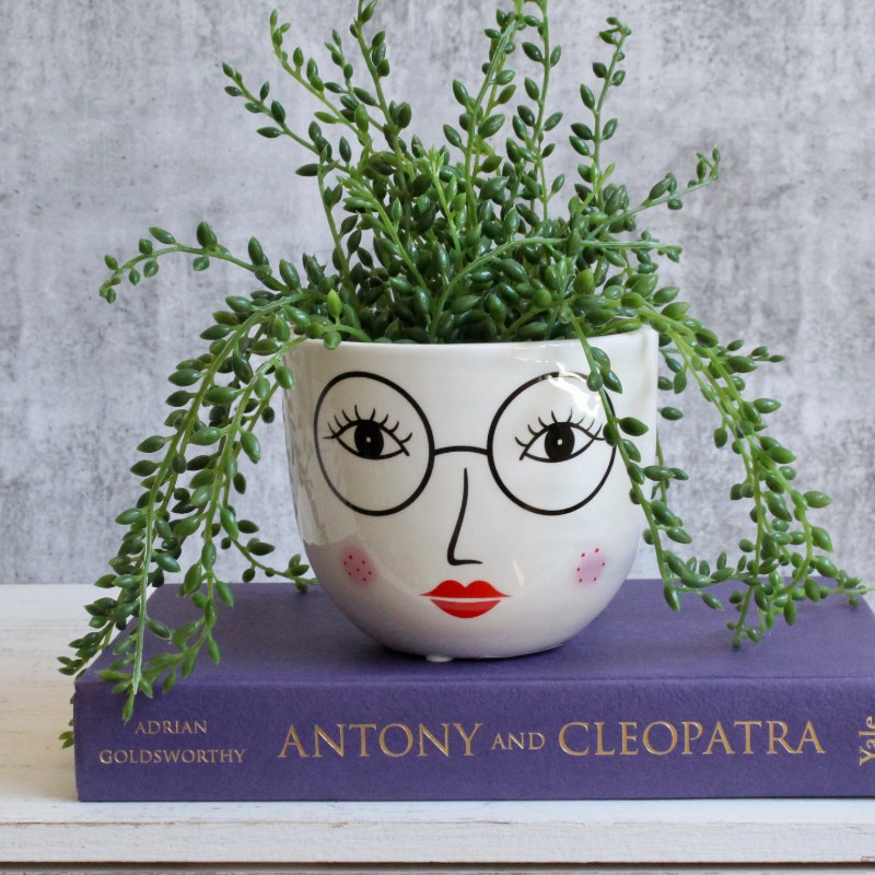 Girl Face Glasses Planter Pot