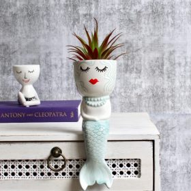 Sitting Blue Mermaid Planter Pot