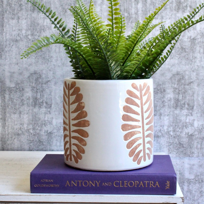 Terracotta White Leaf Ceramic Planter Pot