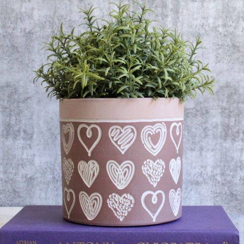 Dark Pink Love Heart Sketch Planter Pot