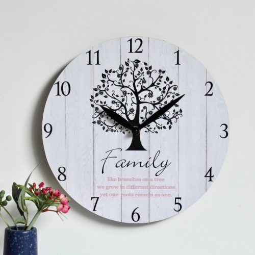 Black Tree Family Wooden Wall Clock