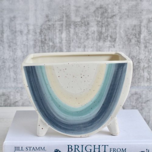 White Blue Rainbow Footed Planter Pot