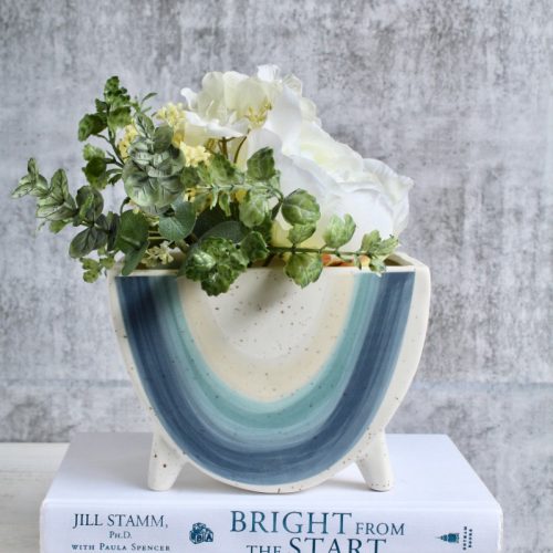 White Blue Rainbow Footed Planter Pot