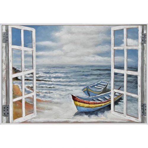 Boat on Beach Framed Canvas Wall Art