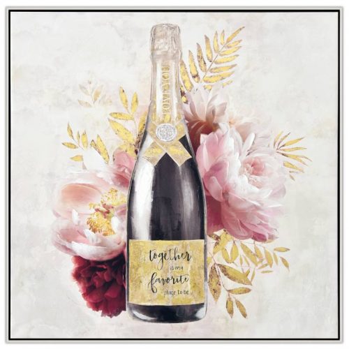 Champagne Bottle With Flowers Framed Canvas