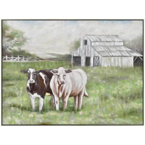 Cow Duo on Farm Framed Canvas Wall Art