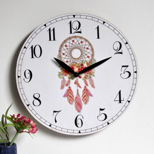 Pink Dream Catcher Wooden Wall Clock