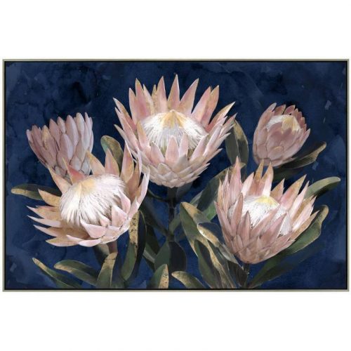 Protea Bunch Blue Framed Canvas Wall Art