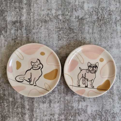 Linear Cat Dog Ceramic Trinket Dish