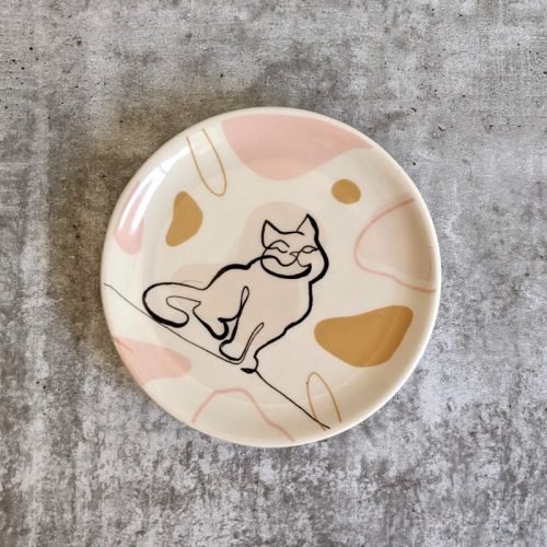 Linear Cat Dog Ceramic Trinket Dish