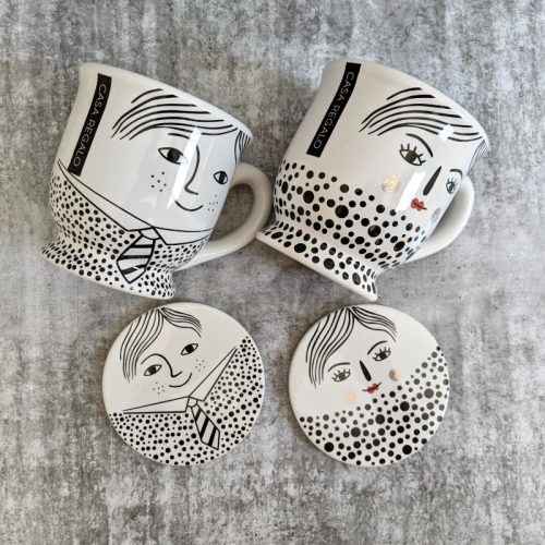 Girl Boy Ceramic Tea Coffee Mug with Coaster