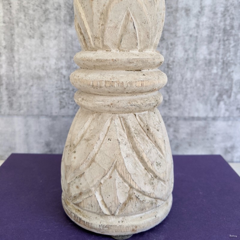 Hamptons Whitewash Hand-carved Pillar Candle Holder