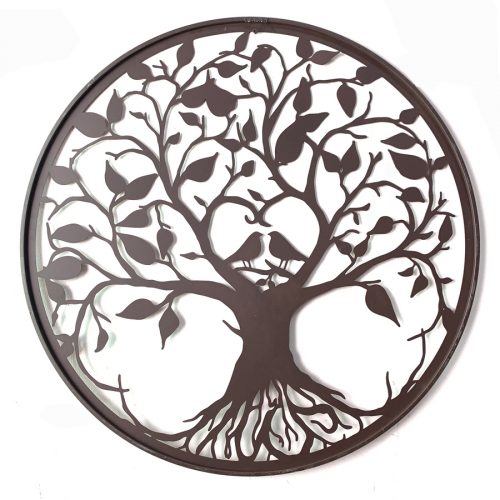 Round Tree of Life with Birds Metal Wall Art