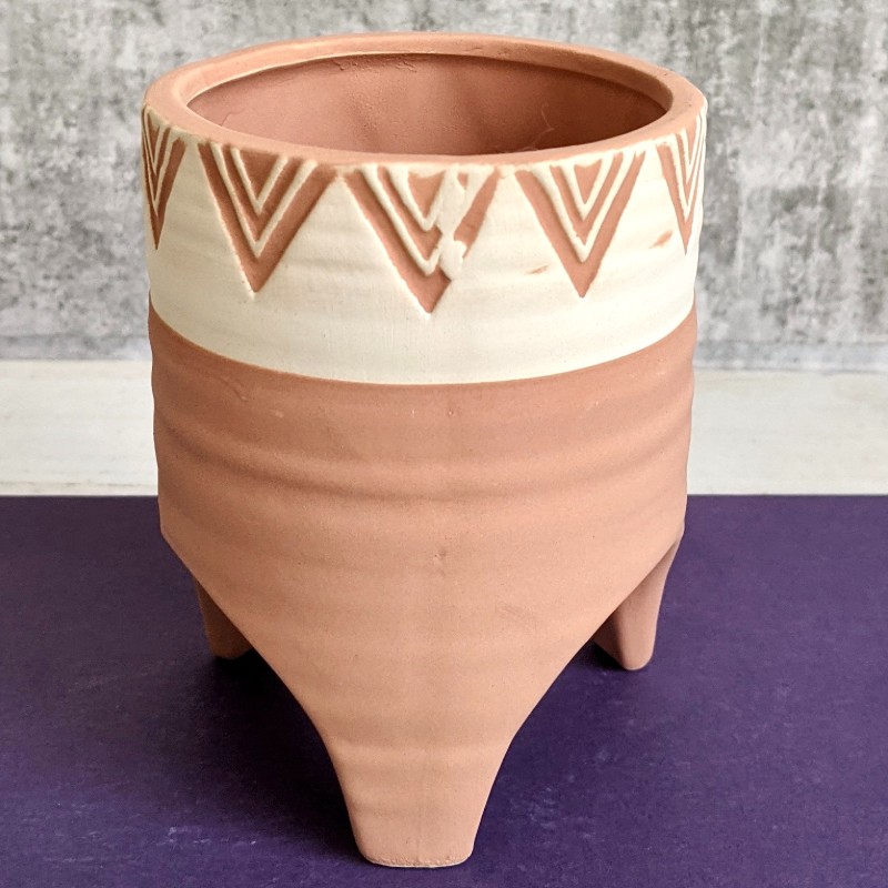 Tribal White Ceramic Planter Pot