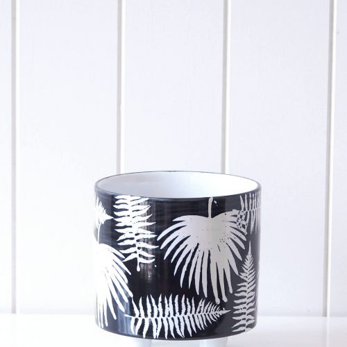 Black White Palm Ceramic Pot Planter on Legs