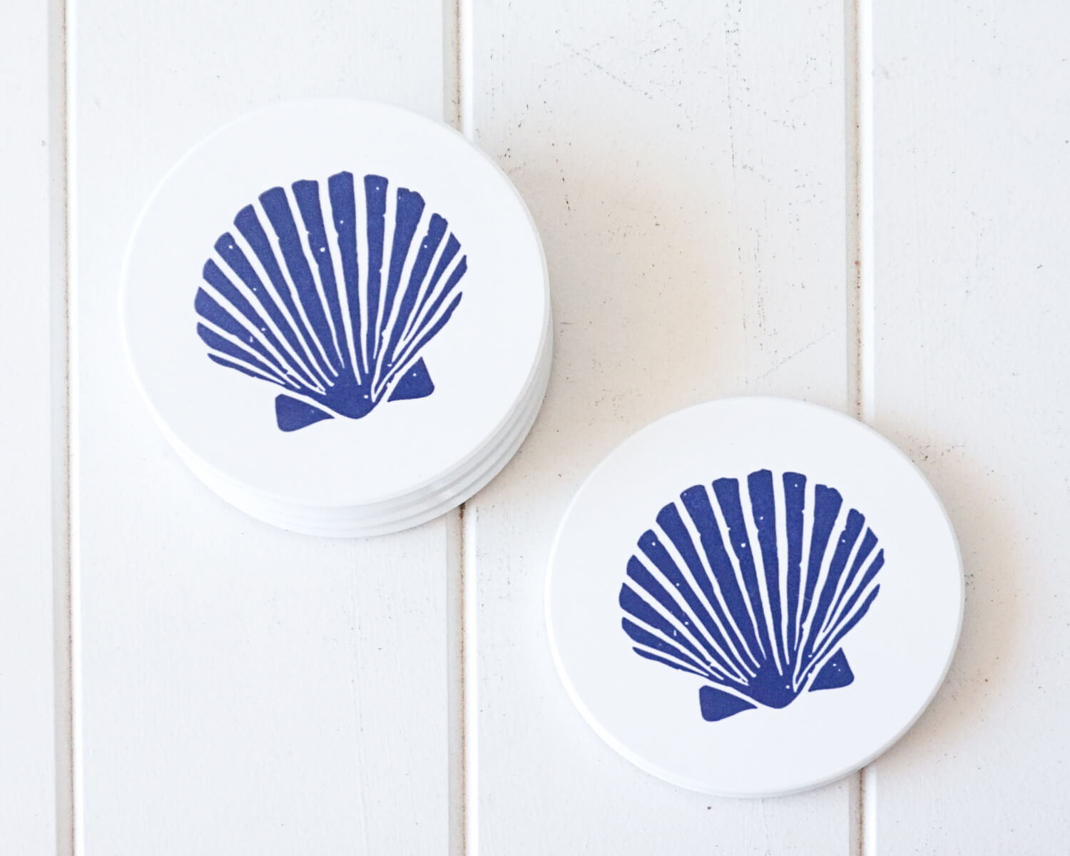 Hamptons Blue Shell Ceramic Drink Coasters - Set of 4