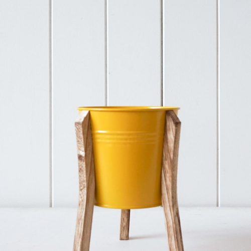 Sunshine Tin Pot Planter With Timber Legs - Set of 2