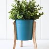 Teal Tin Pot Planter With Timber Legs - Set of 2