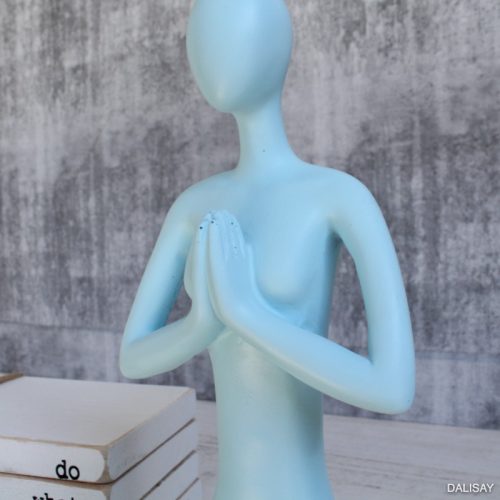 Light Blue Yoga Lady Statue Sculpture