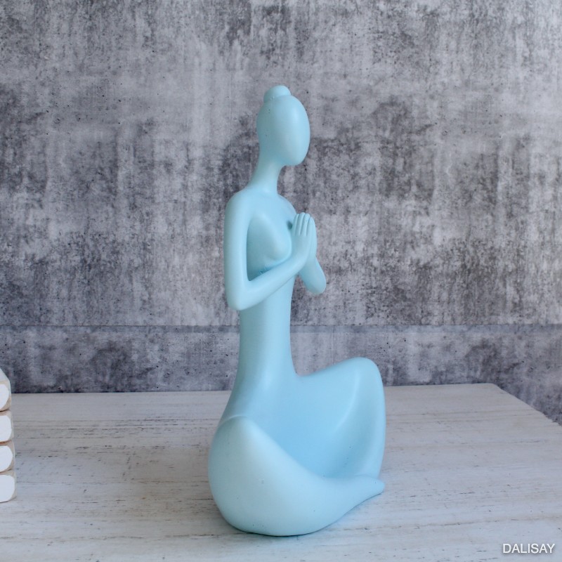Light Blue Yoga Lady Statue Sculpture