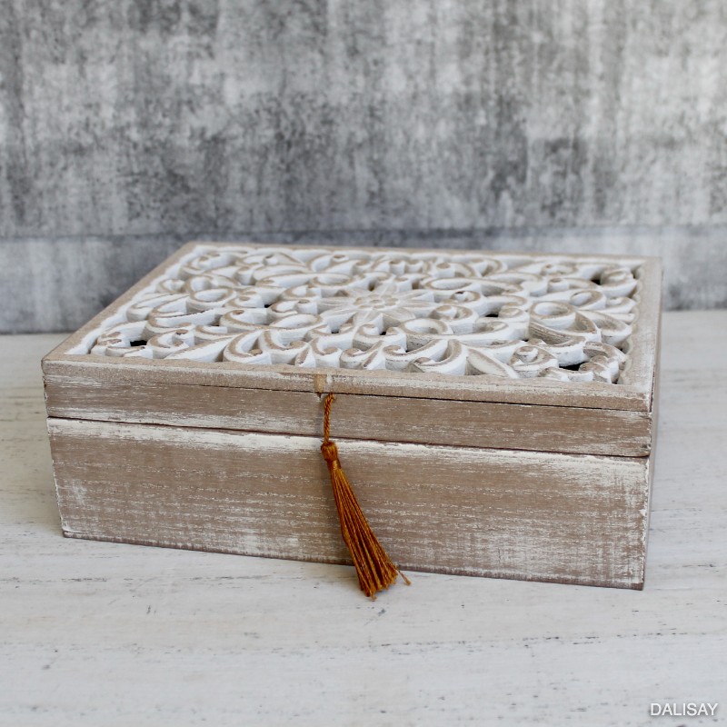 Hamptons Carved Mandala Decorative Trinket Box