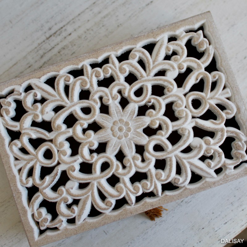 Hamptons Carved Mandala Decorative Trinket Box