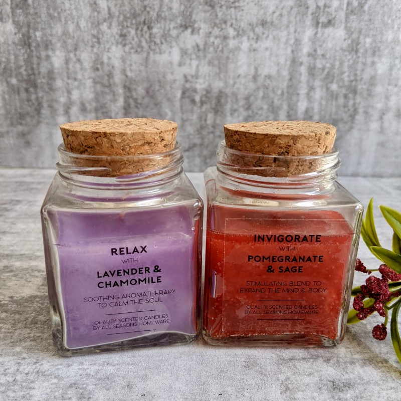 Scented Candle Glass Jar with Cork Lid - Lavender, Pomegranate
