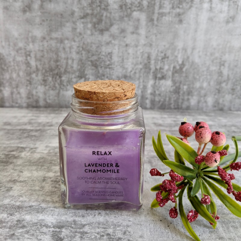 Scented Candle Glass Jar with Cork Lid - Lavender, Pomegranate