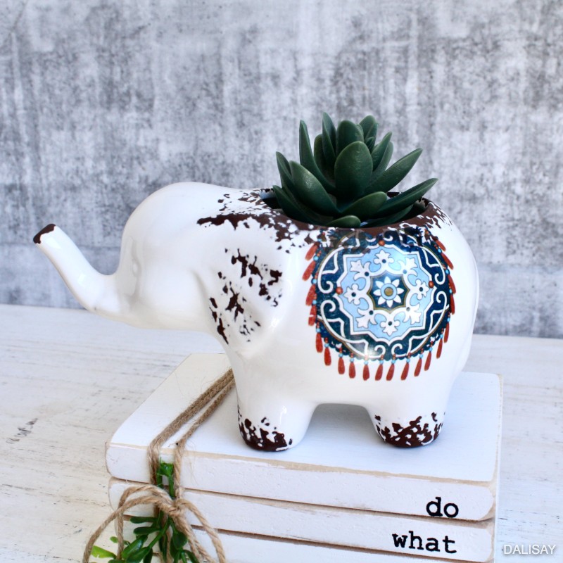 Boho White Ceramic Elephant Pot Planter