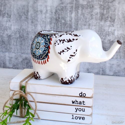 Boho White Ceramic Elephant Pot Planter
