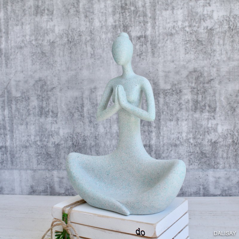 Stone Finish Green Yoga Lady Statue Sculpture