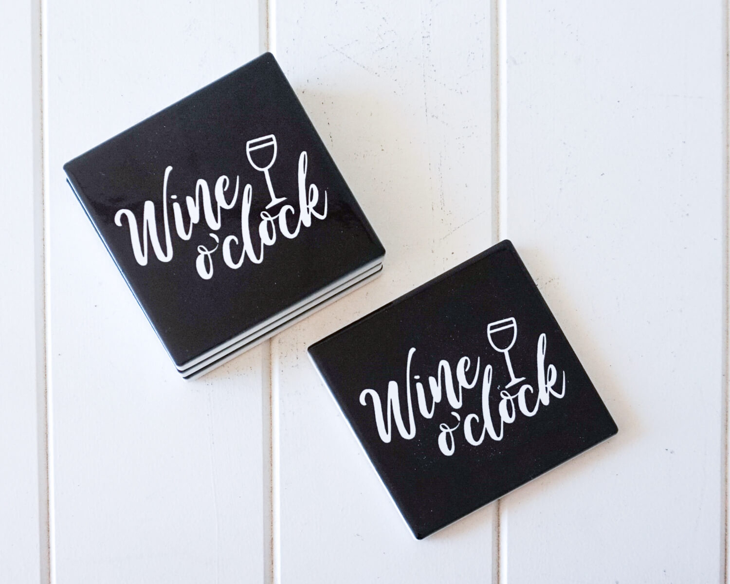Black Wine O'Clock Ceramic Drink Coasters - Set of 4