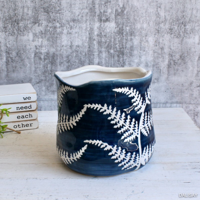 Blue Leaves Ceramic Planter Pot