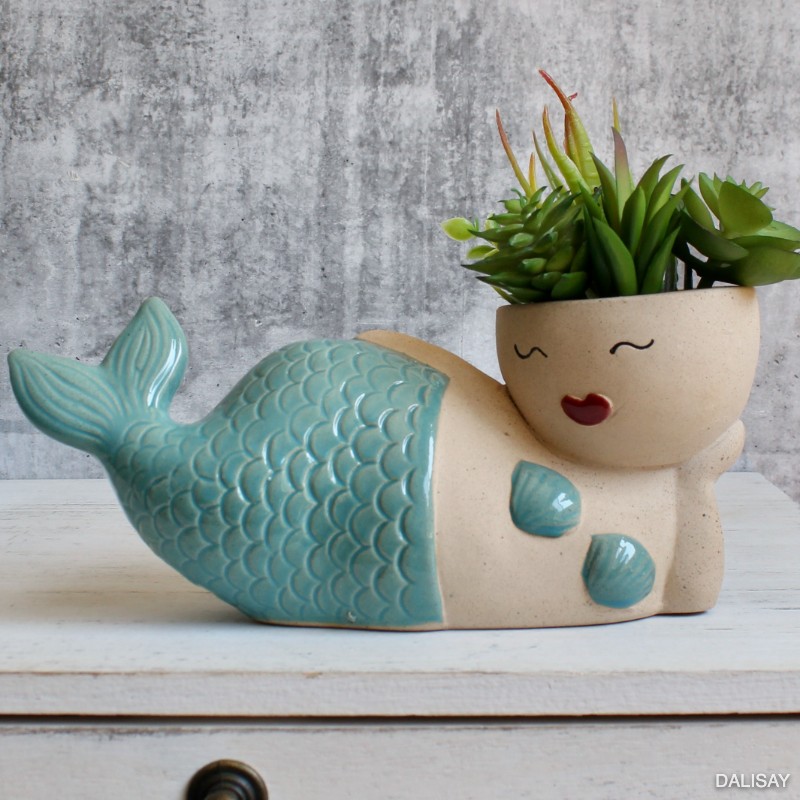 Blue Sea Mermaid Planter Pot, 22cm