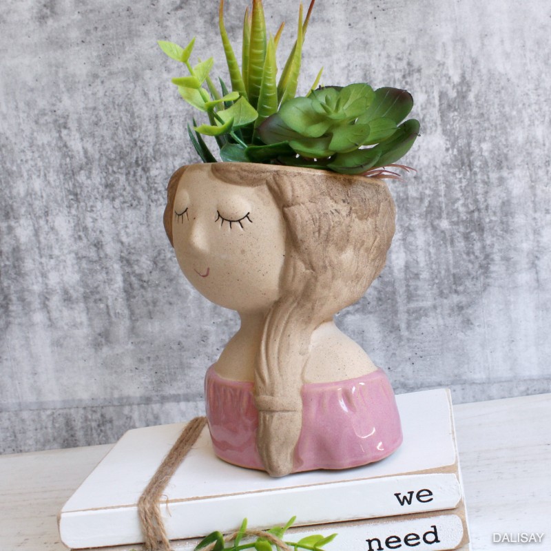 Cute Pink Girl Planter Pot