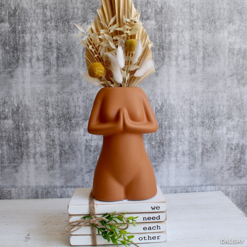 Namaste Girl Caramel Figure Ceramic Vase