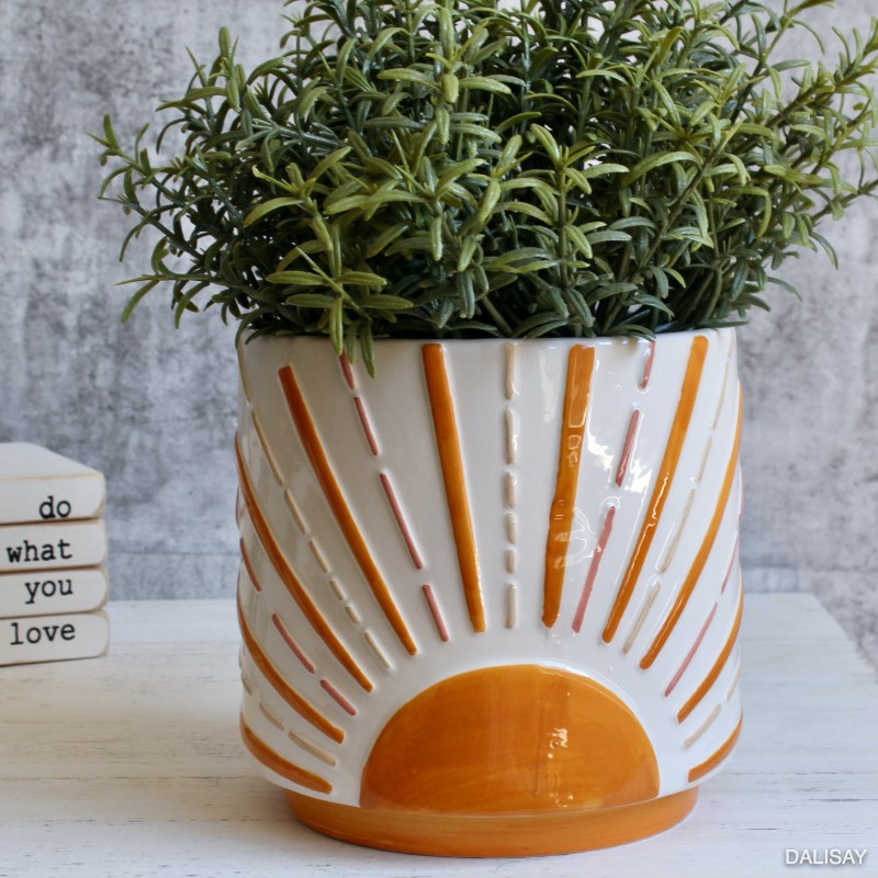 Orange Sunshine Boho Planter Pot