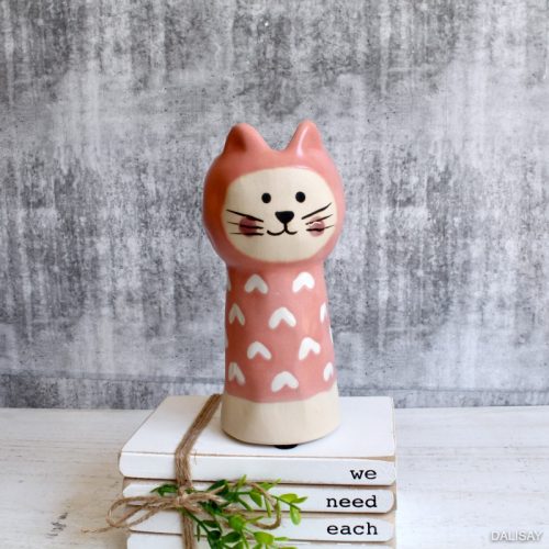 Pink Cat Ceramic Vase