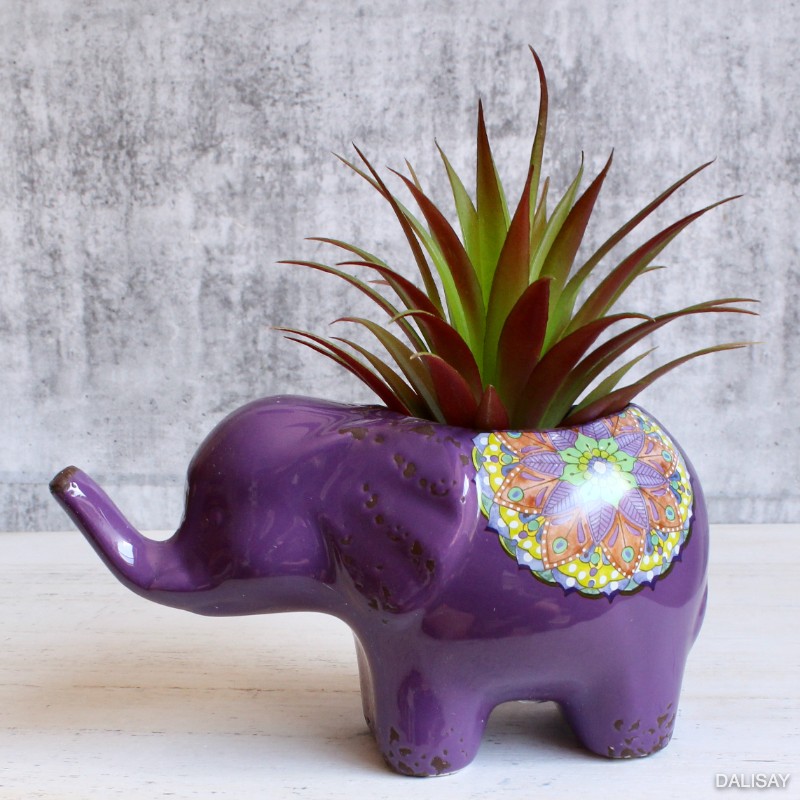 Purple Mandala Elephant Planter Pot