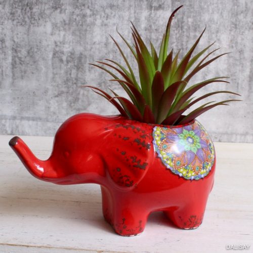 Red Mandala Elephant Planter Pot