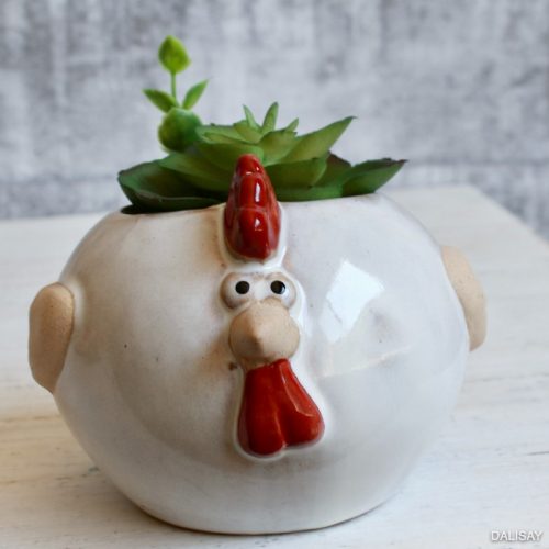 Red White Hen Planter Pot
