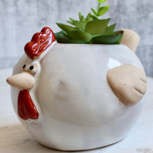 Red White Hen Planter Pot