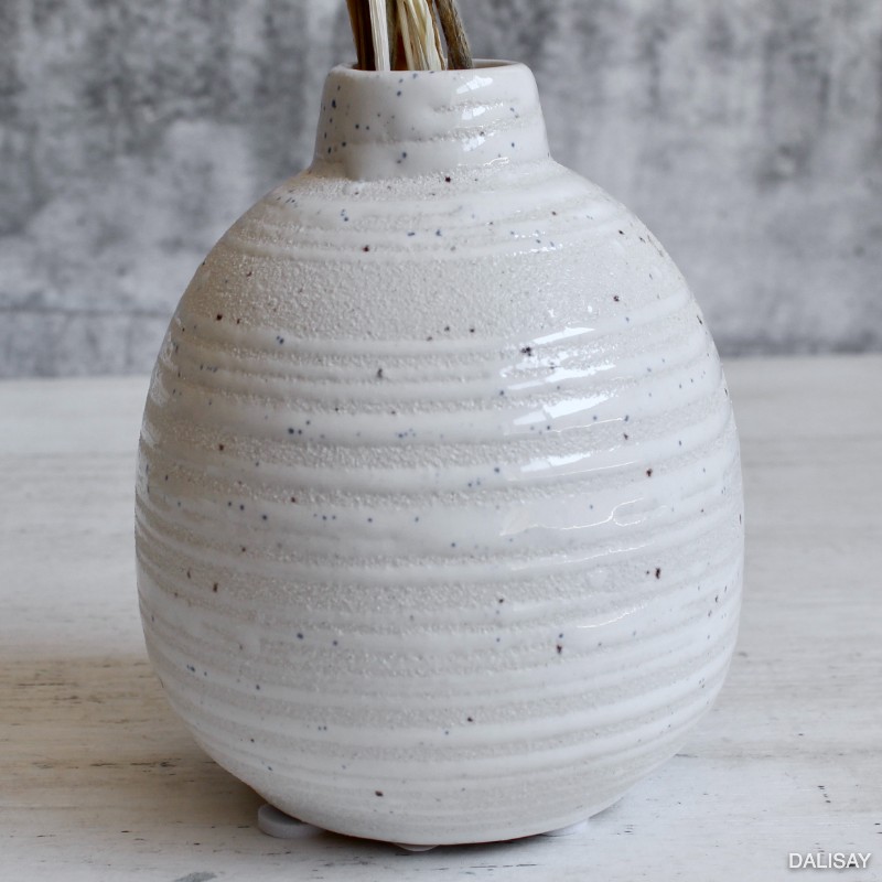 White Lines Ceramic Bud Vase