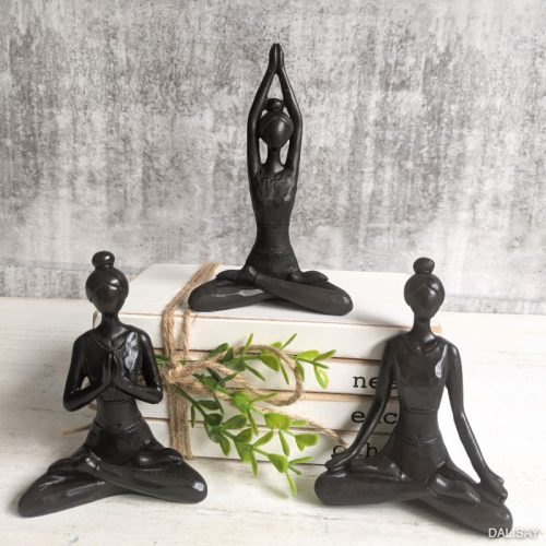 Black Yoga Lady Sculpture Figurine - Set of 3